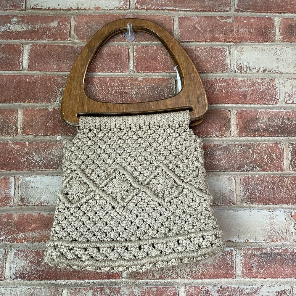 Woven Boho Wooden Handle Handbag